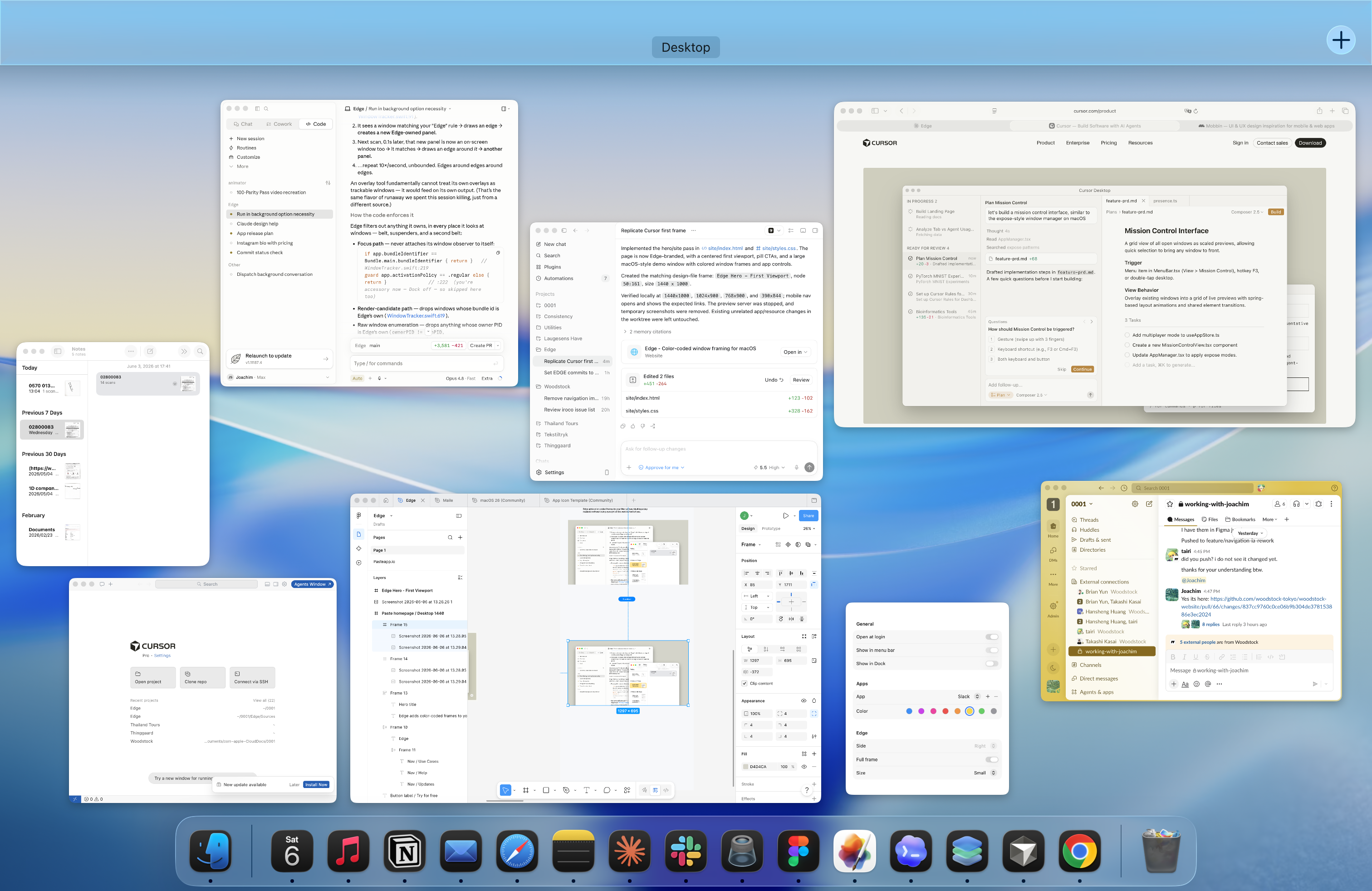 Mission Control with multiple windows outlined in color